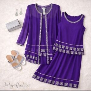 Krishma Formal 💜 Regal Violet Celebration Set 3-Piece Ethnic Outfit 🎉 Plus NWT
